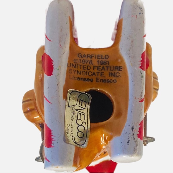 Christmas Garfield Enesco Santa Hat Candy Cane Skis With Poles Ceramic Vintage - Picture 8 of 12